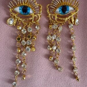 Evil Eye Chandelier Drop Statement Earrings